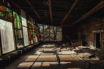 Image showing Large windows in Pripyat City, Chernobyl Exclusion Zone 2019