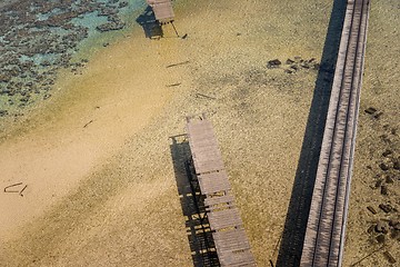 Image showing Aerial shot of wooden piers