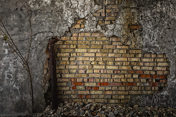 Image showing Abandoned damaged building wall