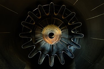 Image showing Rusty old jet engine closeup as background