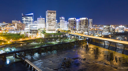 Image showing Night Scene Downtown City Skyline Riverfron Park Richmond Virgin