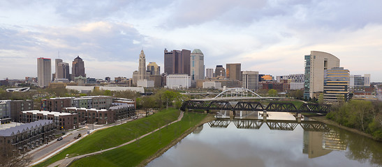 Image showing Aerial View over the Columbus Ohio Skyline Featuring Scioto Rive