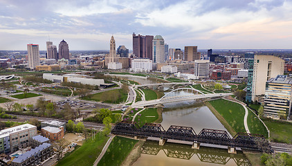 Image showing Aerial View over the Columbus Ohio Skyline Featuring Scioto Rive