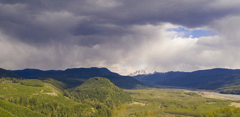 Image showing Mt St Helens Peaks out from between the clouds in Washington Sta