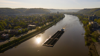 Image showing Barge Carries Coal Along Kanawha River and Charleston West Virgi