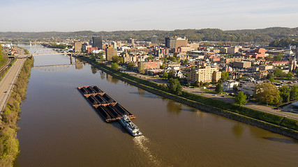 Image showing Barge Carries Coal Along Kanawha River and Charleston West Virgi