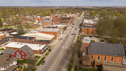 Image showing Aerial View Main Street Church and Buildings North Manchester in