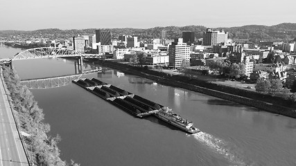 Image showing Barge Carries Coal Along Kanawha River and Charleston West Virgi