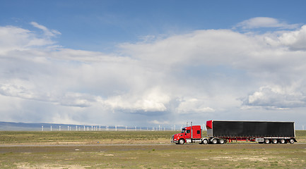 Image showing Dramatic Sky High Road Big Rig OTR Transportation