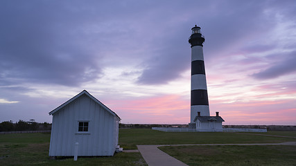 Image showing Sunrise Over The Ocean Behind the Bodie Island Lighhouse OBX