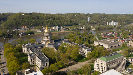 Image showing Scaffolding Surrounds the Capital Dome Supporting Workers in Cha