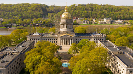 Image showing Scaffolding Surrounds the Capital Dome Supporting Workers in Cha