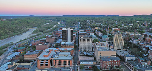 Image showing The James River Flows Quietly by Downtown City Skyline and Build