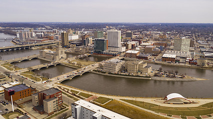 Image showing Aerial Perspective of Cedar Rapids Iowa Urban Waterfront