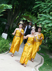 Image showing SAMUI - AUGUST 1: Traditional Thai dancers perform during a wedd