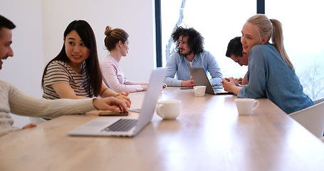 Image showing Startup Business Team At A Meeting at modern office building