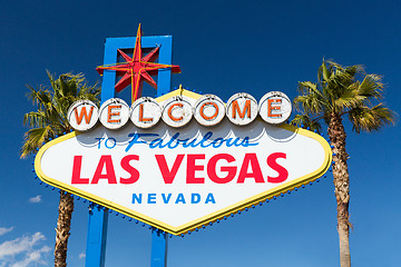 Image showing welcome to fabulous las vegas sign and palm trees