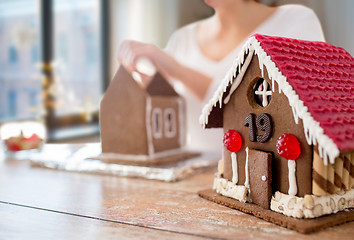 Image showing close up of christmas gingerbread house at home