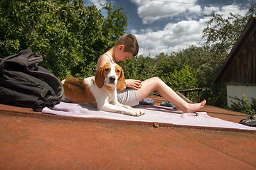 Image showing Boy playing on tablet