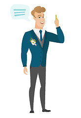 Image showing Young caucasian groom with speech bubble.