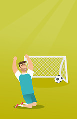 Image showing Young caucasian soccer player celebrating a goal.