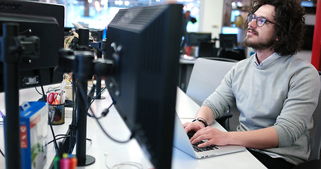 Image showing businessman working using a laptop in startup office