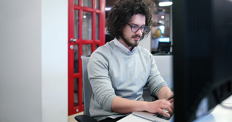 Image showing businessman working using a laptop in startup office