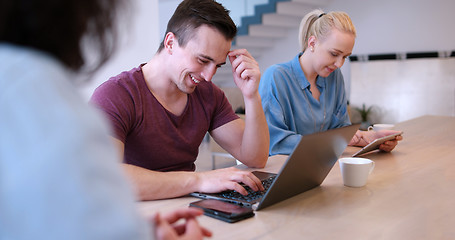 Image showing Startup Business Team At A Meeting at modern office building