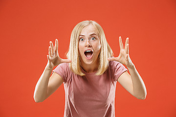 Image showing A portrait of surprised screaming woman