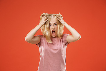 Image showing A portrait of surprised screaming woman