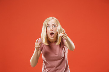 Image showing A portrait of surprised screaming woman