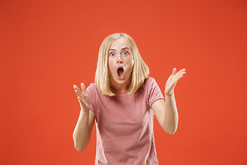 Image showing A portrait of surprised screaming woman