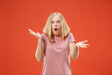 Image showing A portrait of surprised screaming woman