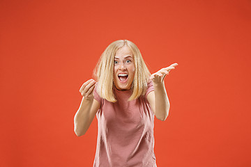 Image showing A portrait of surprised screaming woman