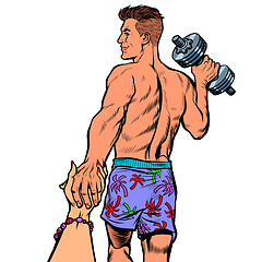 Image showing follow me man with dumbbells