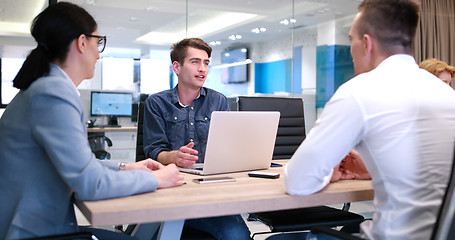 Image showing Startup Business Team At A Meeting at modern office building