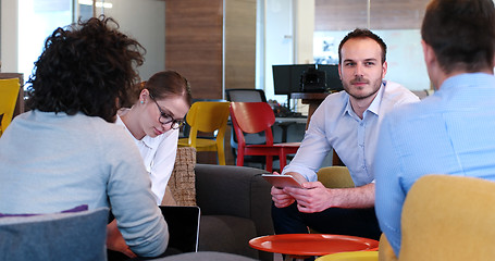 Image showing Startup Business Team At A Meeting at modern office building