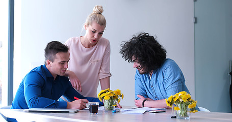 Image showing Startup Business Team At A Meeting at modern office building