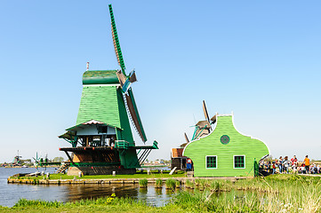 Image showing Traditional Dutch windmills in Zaanse Schans, Netherlands