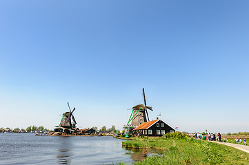 Image showing Traditional Dutch windmills in Zaanse Schans, Netherlands