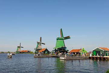 Image showing Traditional Dutch windmills in Zaanse Schans, Netherlands