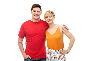 Image showing happy couple hugging over white background