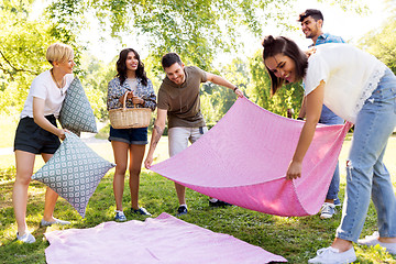 Image showing friends arranging place for picnic at summer park