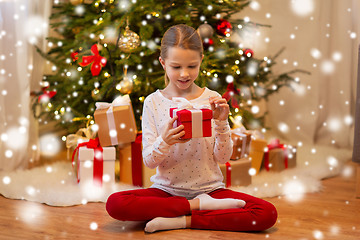 Image showing smiling girl with christmas gift at home