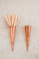 Image showing Copper cones and wheat ears on concrete surface