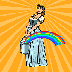 Image showing a village woman with a bucket of rainbows