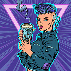 Image showing cyber woman drinks drink