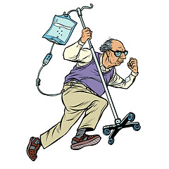 Image showing cheerful old man runs with a dropper. age stereotype ageism