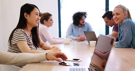 Image showing Startup Business Team At A Meeting at modern office building