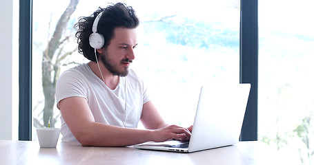 Image showing man drinking coffee enjoying relaxing lifestyle